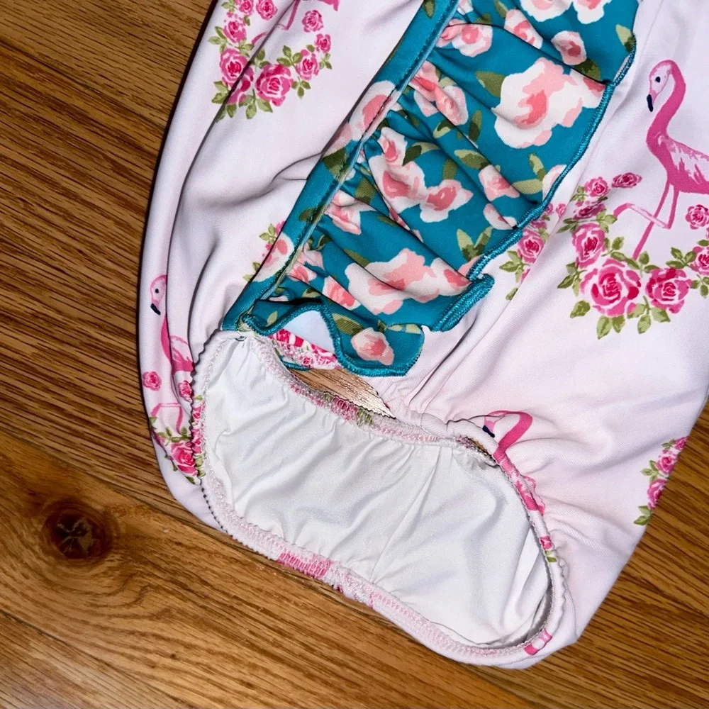 Sweet Honey Adorable Flamingo one piece Swimsuit sz 12 - Picture 4 of 5